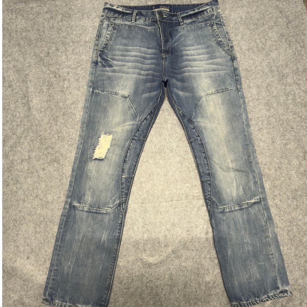 Division E Distressed Straight Leg Jeans Size 36 Blue Mens Denim Pants